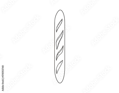 Simple Line Drawing of a Baguette Bread Loaf with Slits, Ideal for Bakery and Food Designs