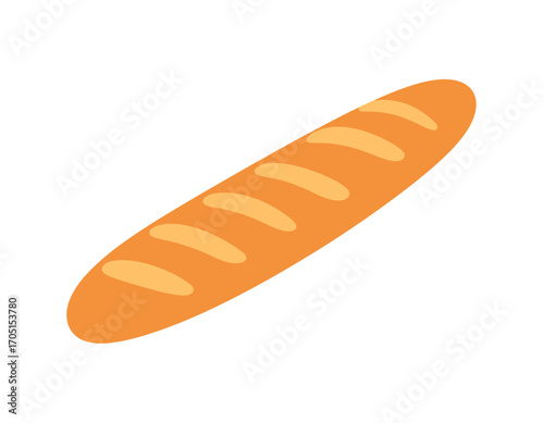 A simple vector illustration of a freshly baked French baguette loaf. Isolated bakery food graphic element on a white background for design