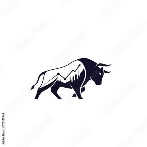 Bull with Financial Growth and Stock Market Arrow