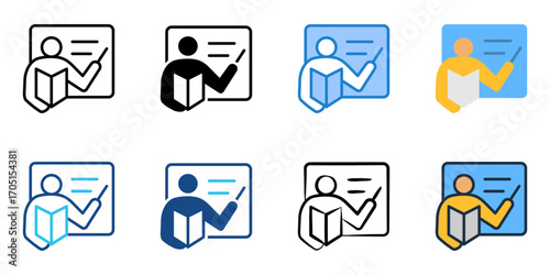 Teacher lecture icon set multiple style collection 
