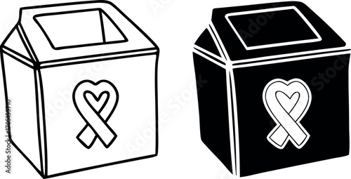 Charity Donation Box Icon in Outline and Solid Black Vector 