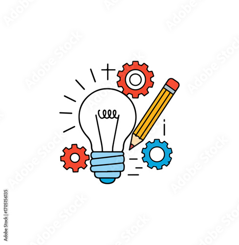 Innovation idea lightbulb with gears and pencil