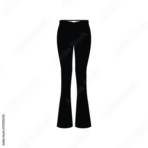 Silhouette of stylish black flared trousers isolated on a white background