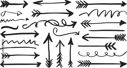 arrows pointing directions doodle style diverse shapes and sizes bundle set