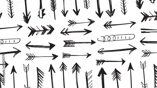 arrows set diverse directions symbols guidance information abstract Diverse hand drawn art