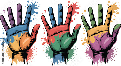 Artistic human hands with vibrant watercolor splashes celebrating diversity and creativity