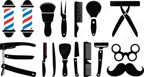 Barber shop icon essentials collection of grooming tools and icons for hair styling