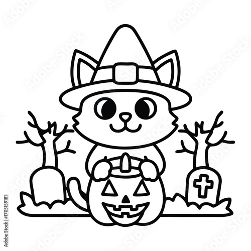 black cat holding pumpkin halloween clip art preview