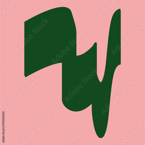 Abstract organic green shape placed on a soft pink background, minimalist modern design.