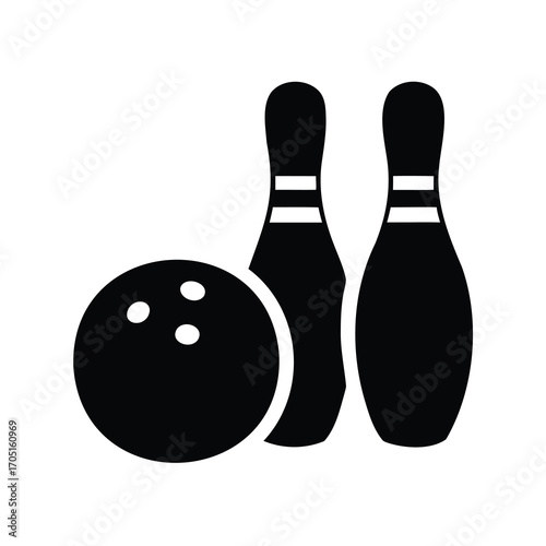 Simple bowling icon illustration of a bowling ball and two pins