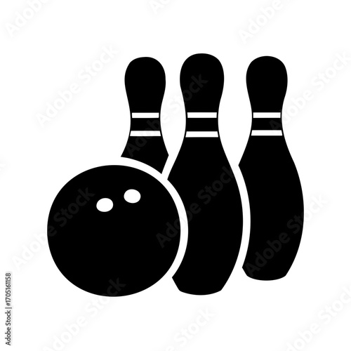 Simple and Clean Illustration of a Bowling Ball and Three Bowling Pins
