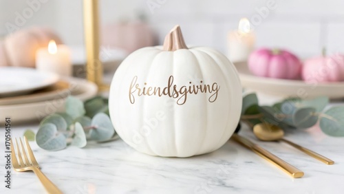 friendsgiving celebration A stylish white pumpkin with 