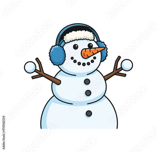 Cute cartoon snowman with earmuffs