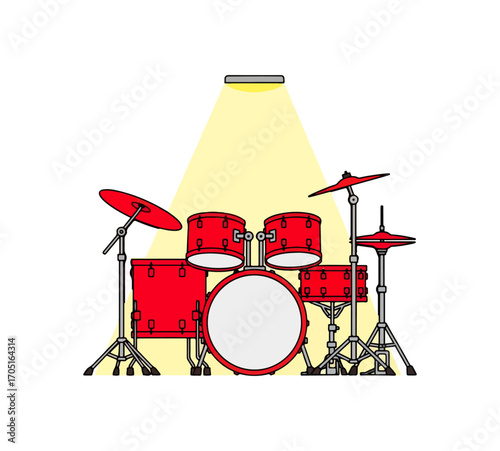 Red drum set under spotlight