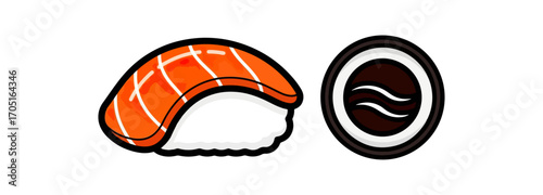 Salmon nigiri sushi and soy sauce illustration