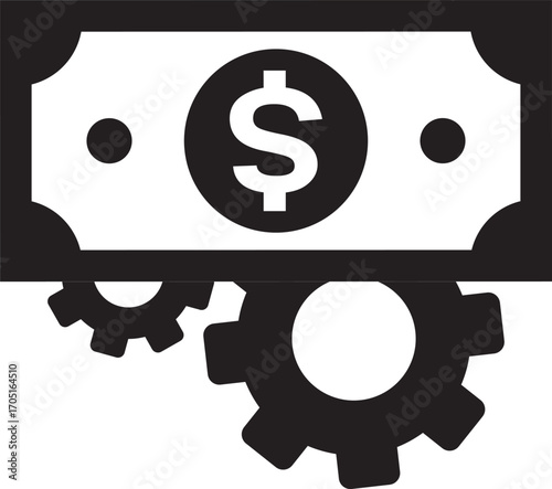 Dollar sign coin and gear icon representing financial management and business operations