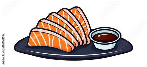 Slices of salmon with dipping sauce