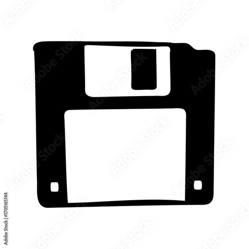 A simple black and white representation of a 3.5 inch floppy disk