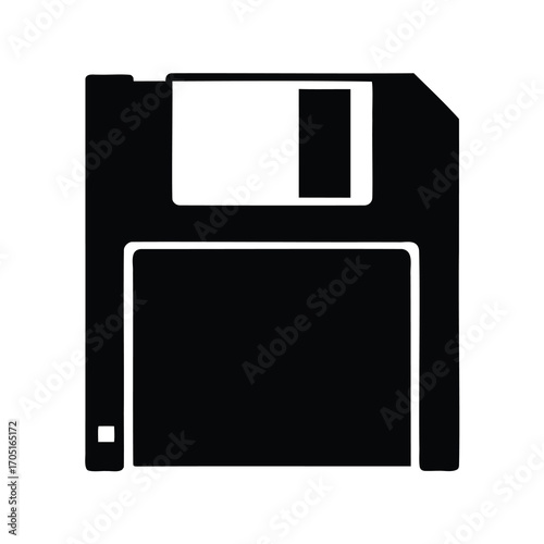 Nostalgic Black and White Illustration of a 3.5 inch Floppy Disk