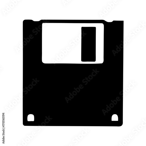 A classic black floppy disk icon representing old storage technology and data