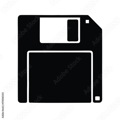 A simple black and white floppy disk icon representing outdated data storage