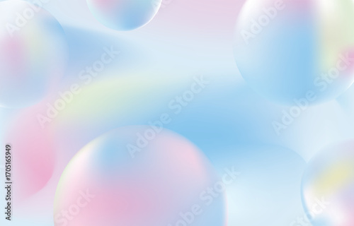Soft pastel abstract background with overlapping jelly-like ovals and spheres in light blues, pinks, and pale yellows, featuring layered gradients, depth, movement, and a serene, calming effect