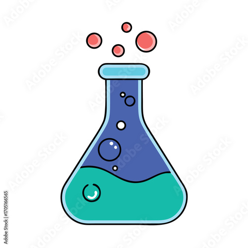 Colorful Cartoon Erlenmeyer Flask with Bubbles Illustration for Educational Purposes and Scientific Visuals
