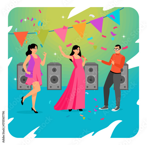 Happy People at Holiday Party with Music and Dance.
