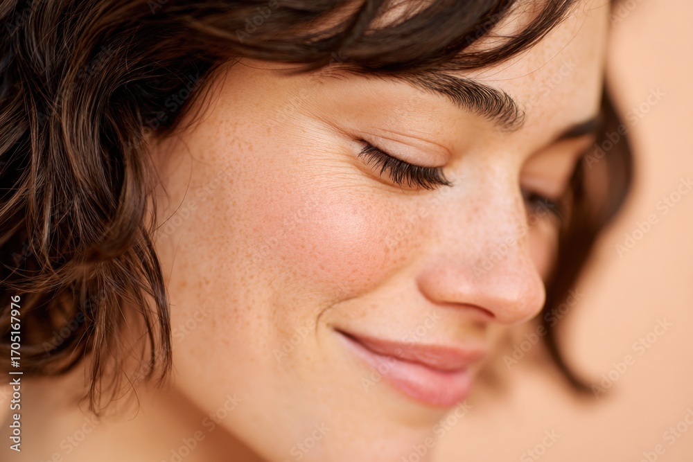 Fototapeta premium Close-up portrait of a smiling woman with freckles