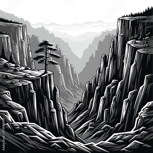 Canyon landscape with tree on cliff, a beautiful nature scenery