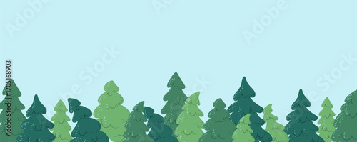 Christmas forest landscape with copy space. Background for winter and New Year festive designs.