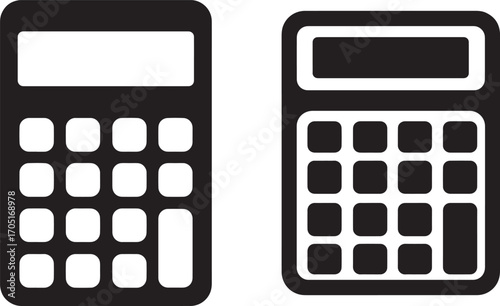 Two simple calculator icons in black and white silhouette