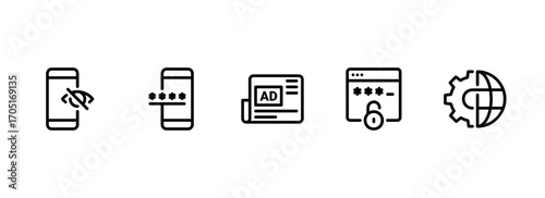 Outline Icon Set for Digital Security, Privacy, and Web Management