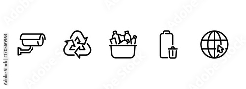 Icon Set for Surveillance, Waste Management, and Internet Access