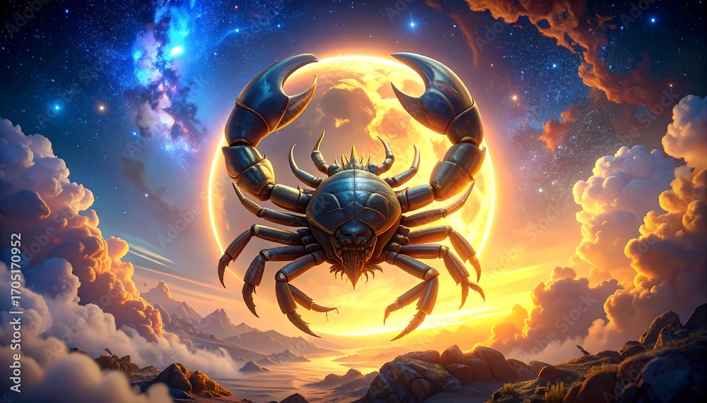 Naklejka premium Majestic Crab Zodiac Sign in Cosmic Setting.