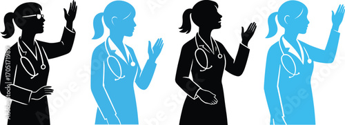 Female doctor silhouettes set medical professionals healthcare icons doctor performing actions 