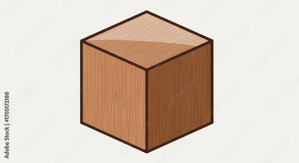 Fototapeta premium A stylized, isometric, wooden-textured cube with a reflective top, set against a light background