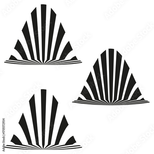 Abstract sunburst elements. Radial ray shapes. Geometric motion Vector. Graphic design components. EPS 10.
