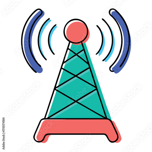 Vibrant Wifi Tower Illustration Symbolizing Wireless Connectivity and Communication Technology in a Playful and Modern Design