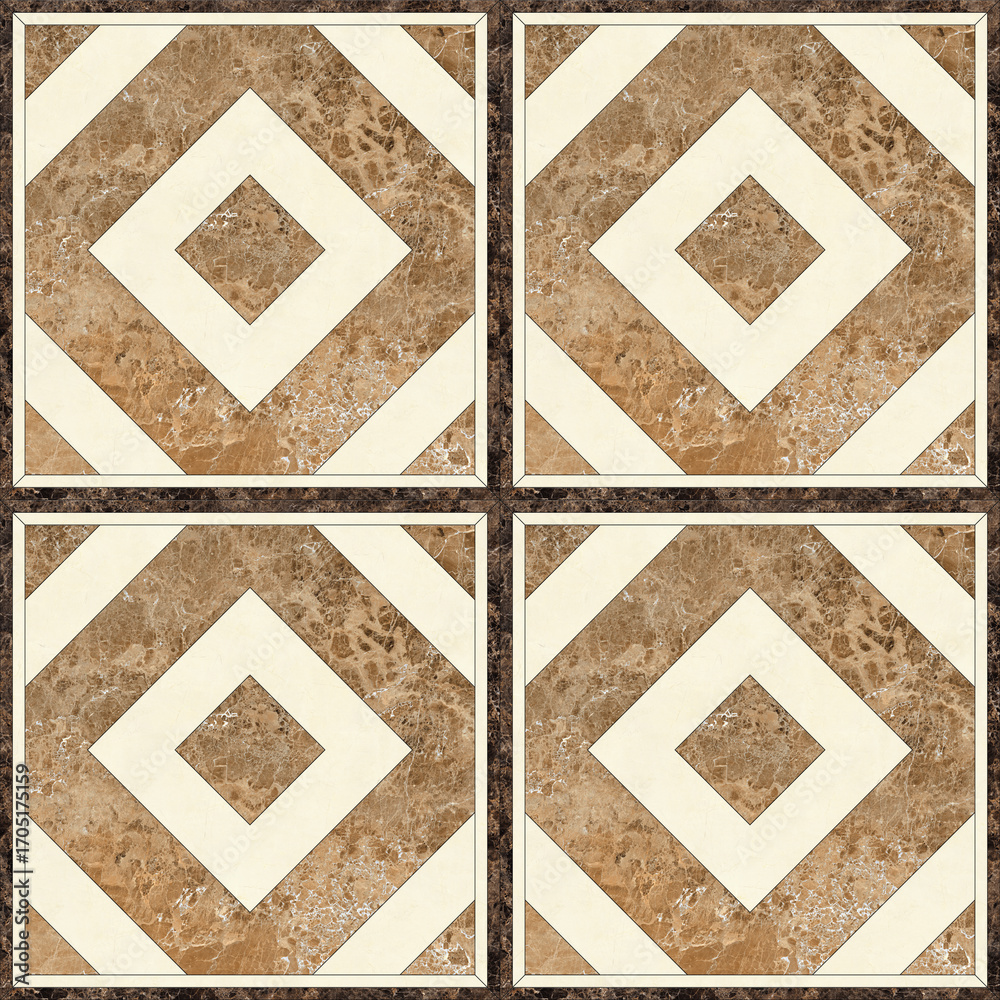 Fototapeta premium Modern seamless geometric pattern with natural textures: marble, wood, stone, cement, terrazzo. Ideal for interior design, wallpaper, packaging, textiles, tiles, and parquet flooring. 