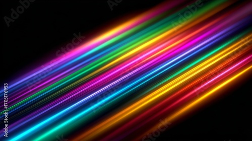 Chromatic Rays: A vibrant spectrum of multicolored, diagonal rays radiates dynamic energy against a backdrop of the midnight hue.