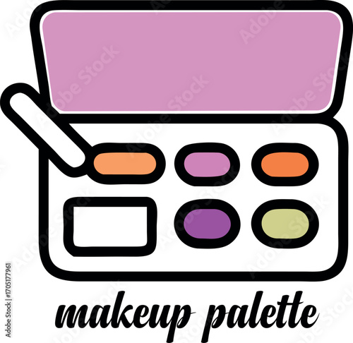 Open makeup palette reveals various colors and shades, presented on a white background