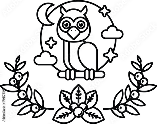 The owl is looking at the camera with its eyes wide open