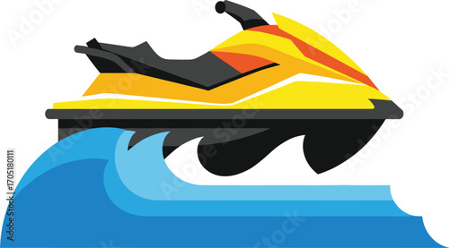 PrintFlat Vector Jet Ski with Ocean Waves