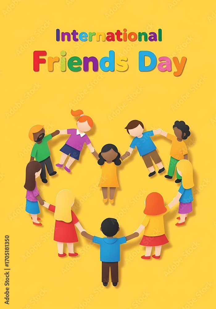 Fototapeta premium Celebrating international friends day with diverse community of children holding hands in unity