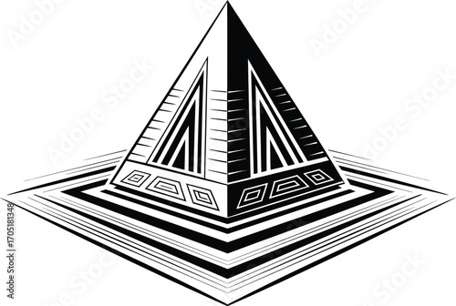 Black and white geometric pyramid with abstract base