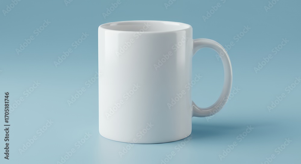 Obraz premium A white mug sits on a light blue surface