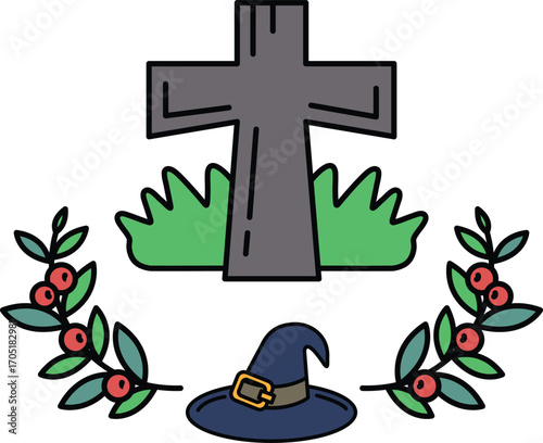 A cross is drawn in the center of a black and white drawing