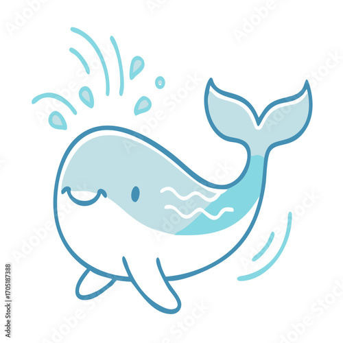 Adorable Cartoon Whale Spouting Water on a Black Background marine mammal ocean