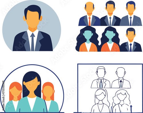 Editable Vector Illustration of Diverse Teams Working Toward Success, Collaboration, and Professional Growth in Clean Style.
